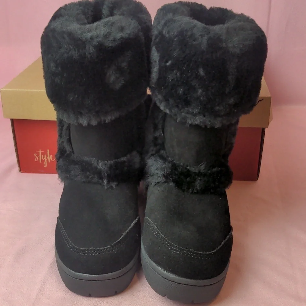 Style & Co Genuine Suede Fluffy Black Witty Black  Boots size 5